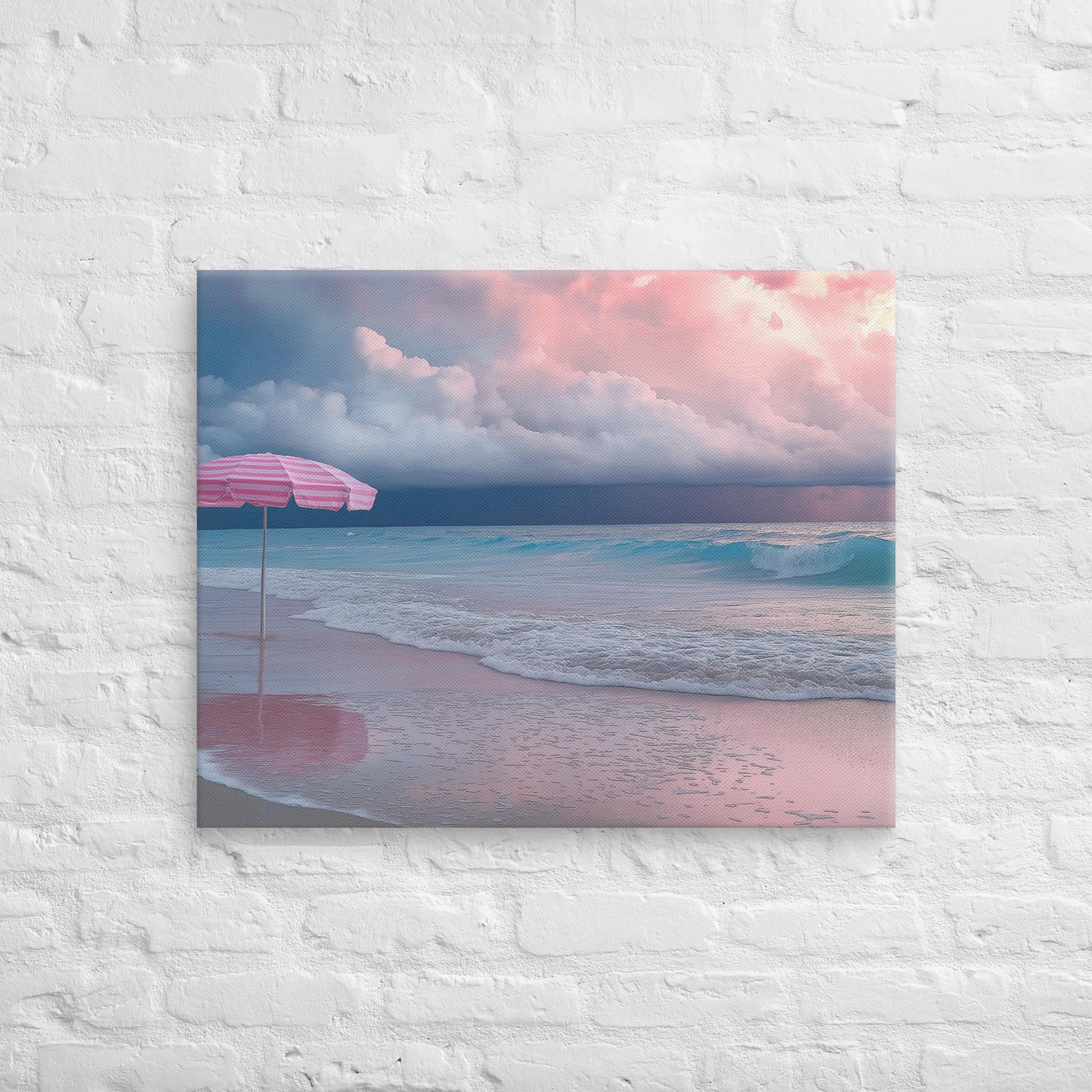 Stormy Beach Sunset Canvas Print with Pink Accents 22