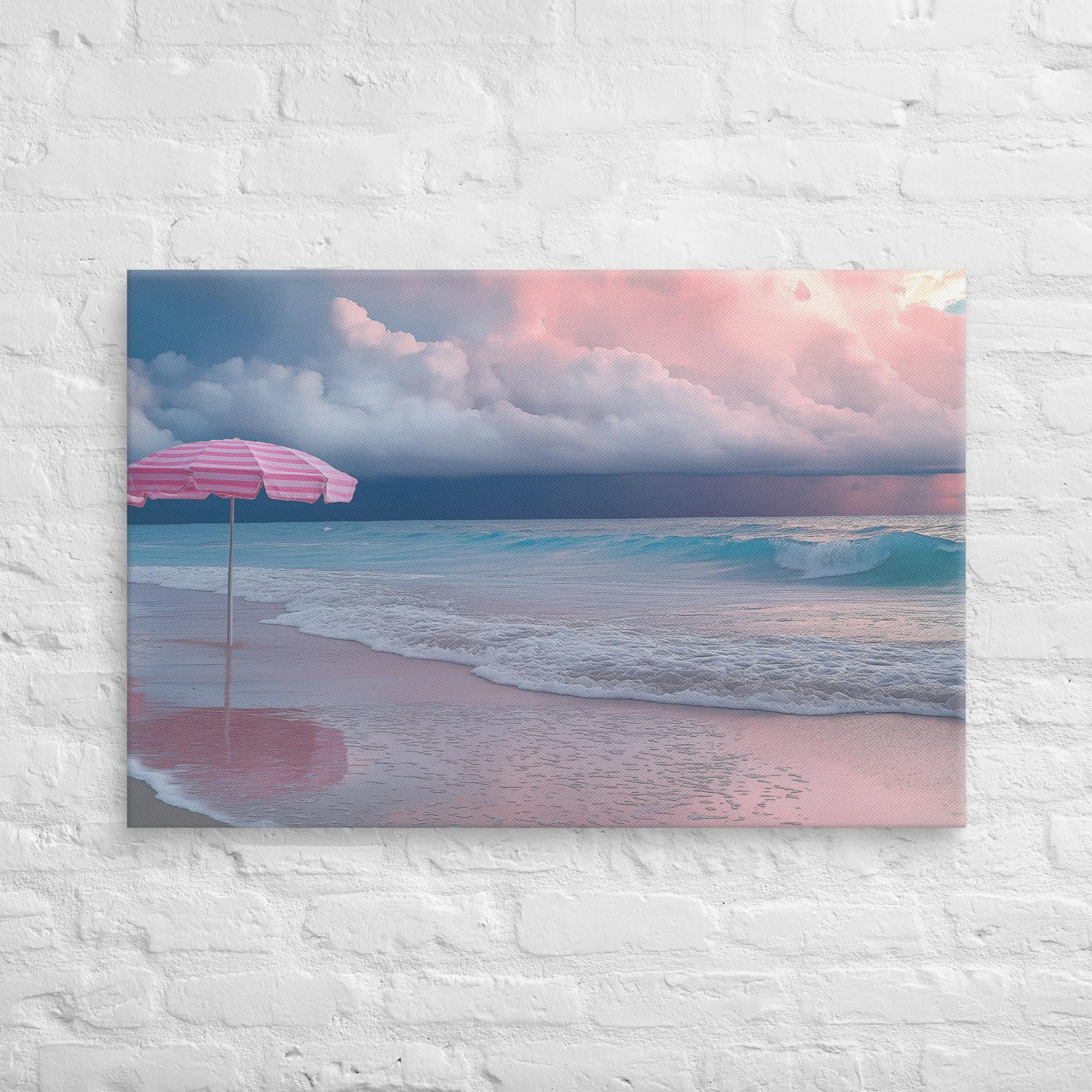 Stormy Beach Sunset Canvas Print with Pink Accents 46
