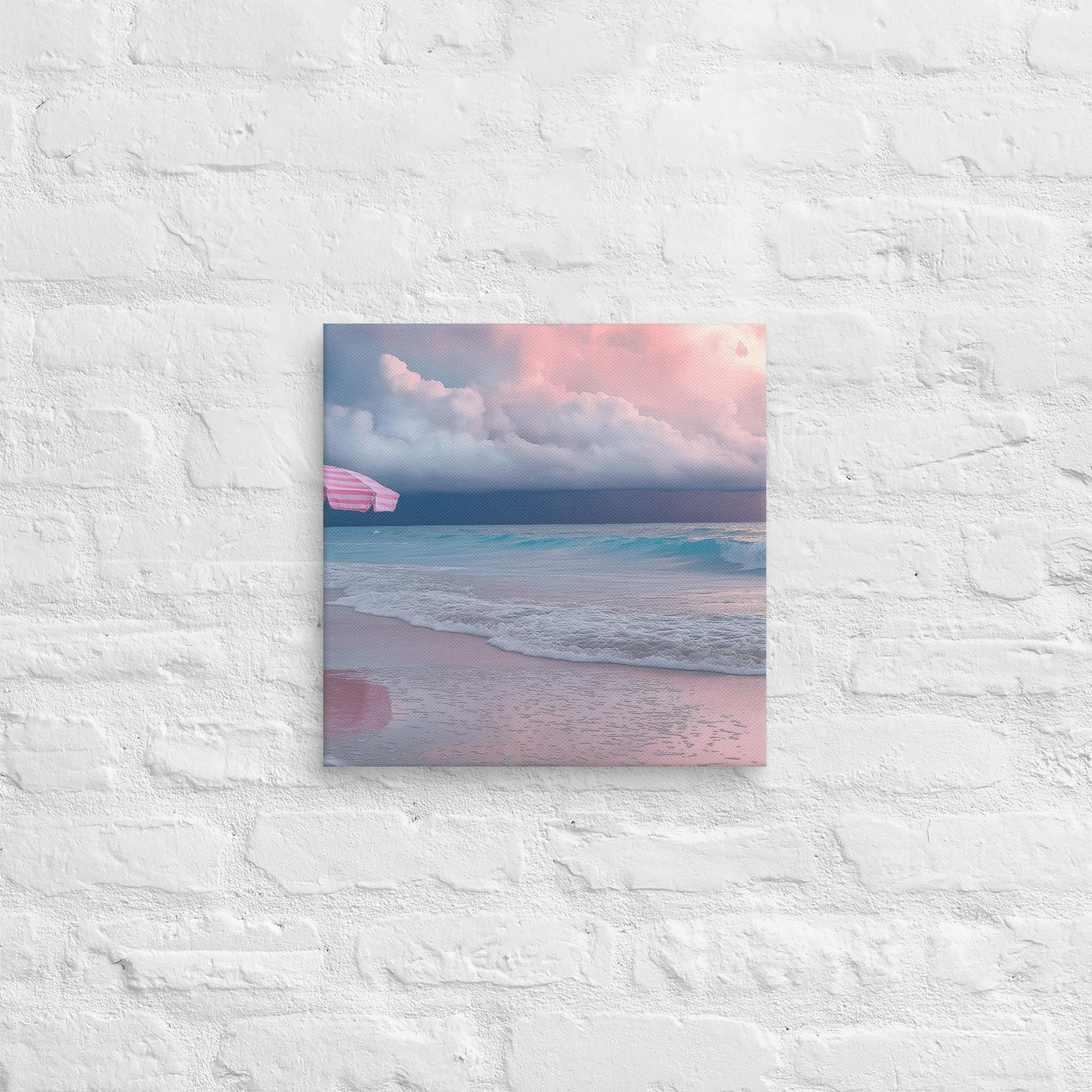 Stormy Beach Sunset Canvas Print with Pink Accents 10