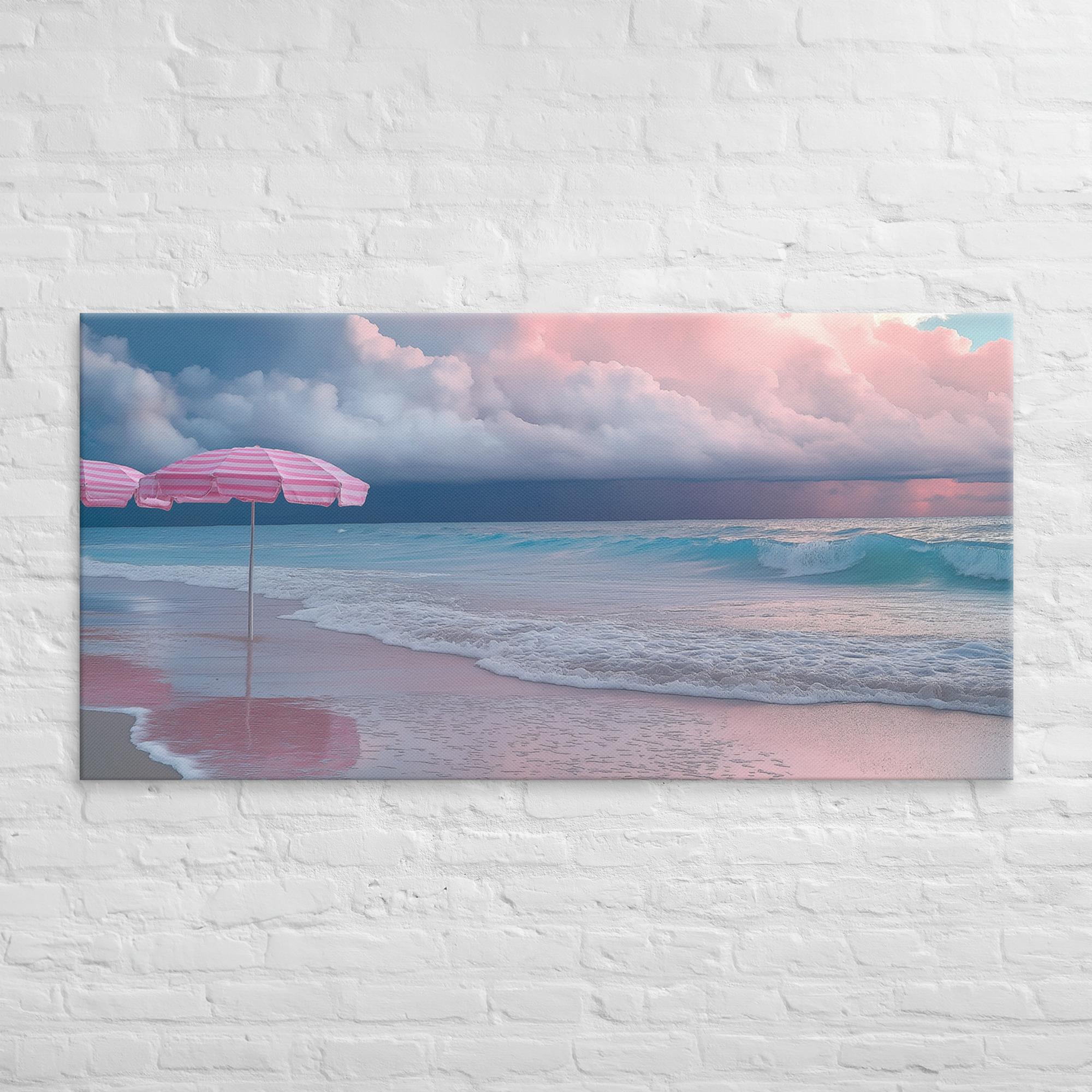 Stormy Beach Sunset Canvas Print with Pink Accents 31